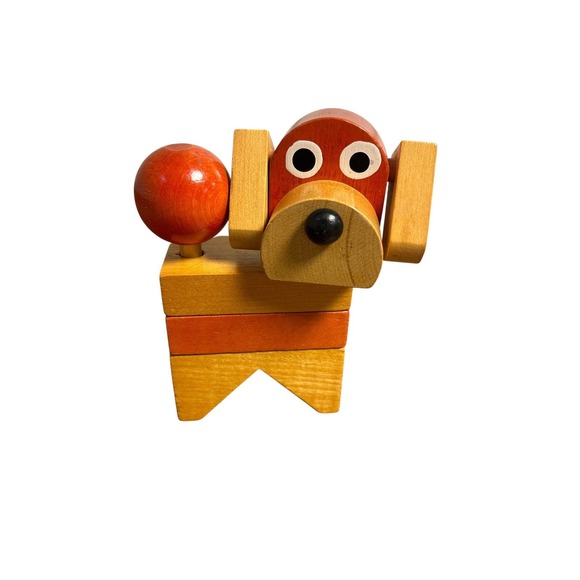 The Unbranded Brand Other - Vintage Wooden Dog Stacking Toy | Mid-Century Modern Style Wood Puppy Figurine